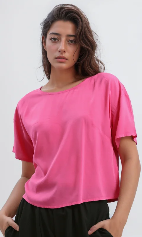 O179175 Summer Short Sleeves Solid Patterned - Fushia