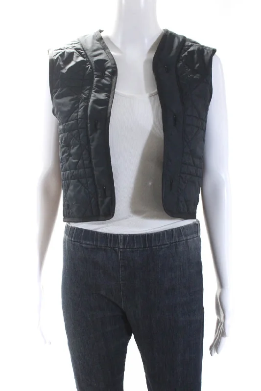 Christian Dior Womens Open Front Cannage Quilted Vest Jacket Insert Navy