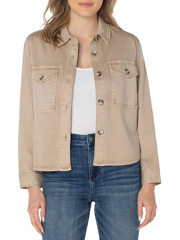 Womens Cropped Button-Down Shirt Jacket