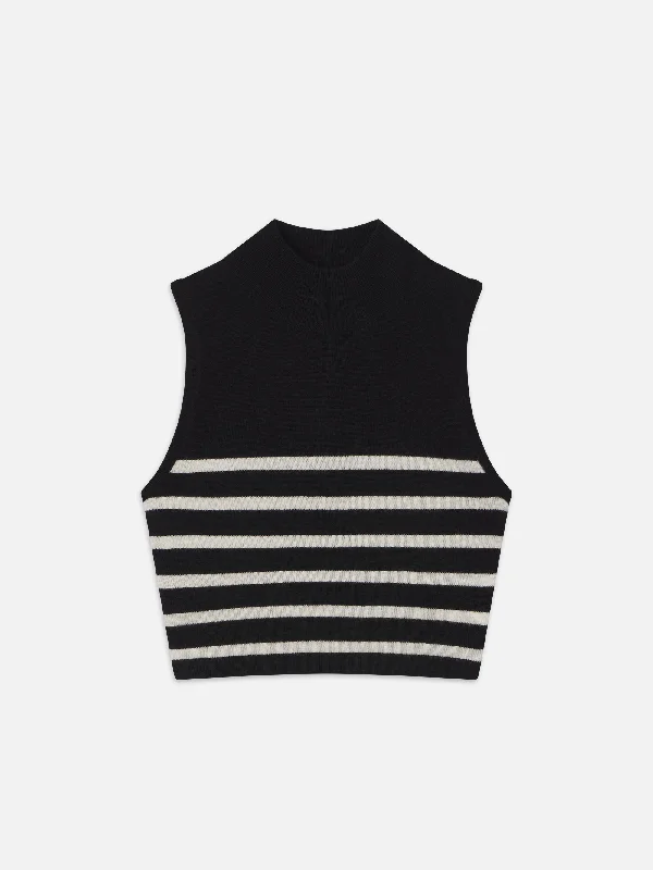 Cropped Cashmere Mockneck -- Black Multi