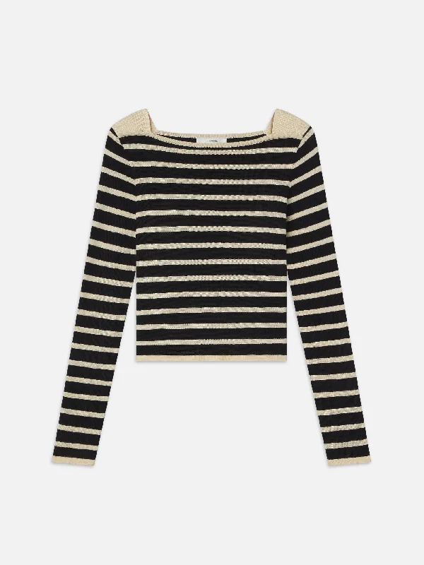 Striped Boatneck Sweater -- Black Multi